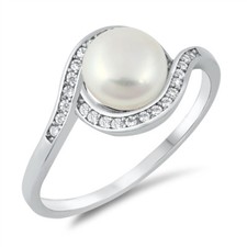 Clear CZ Freshwater Pearl Swirl Ring .925 Sterling Silver Band Sizes 4-10 NEW