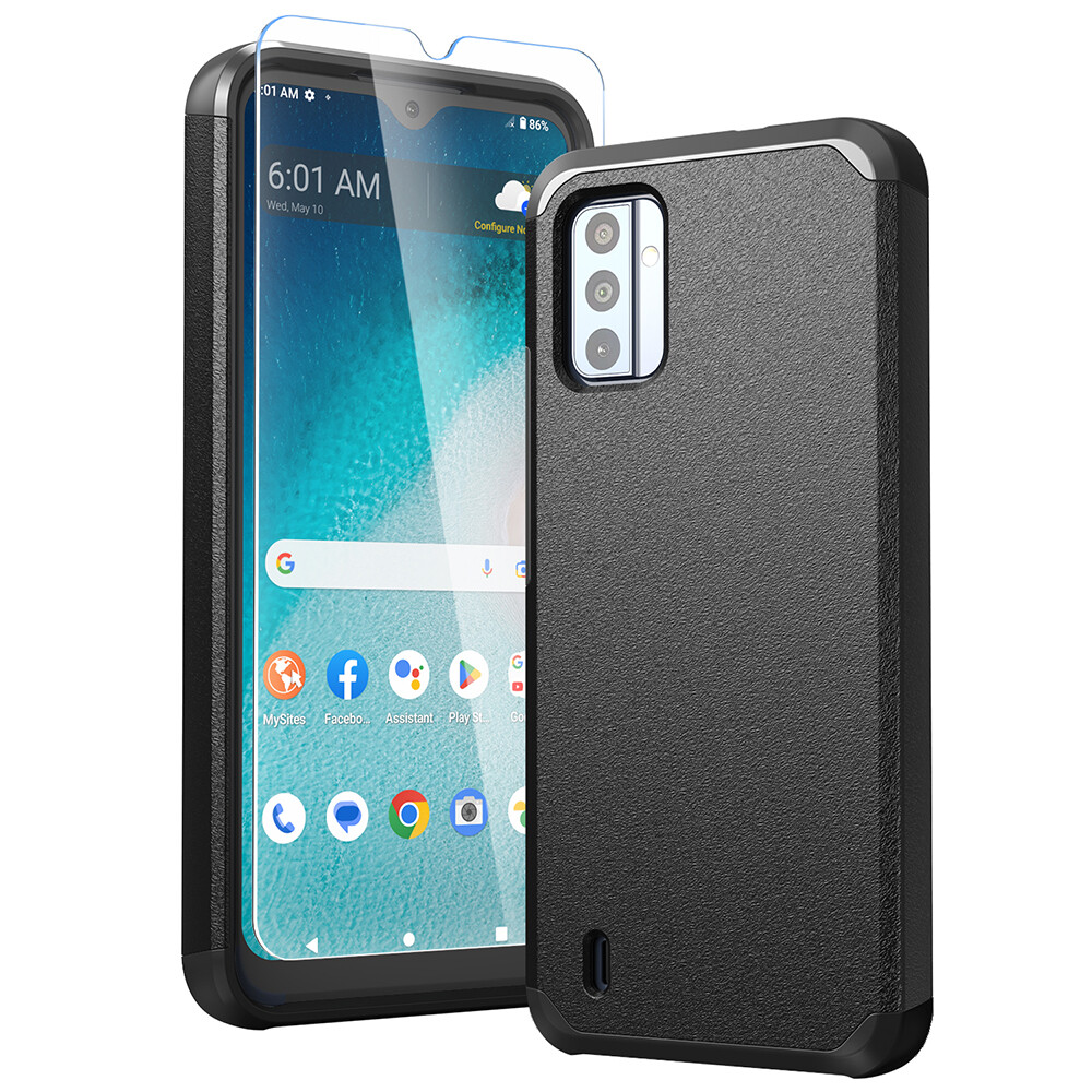 For Nokia c210 Case Cover Tough Strong Shockproof Hybrid + Tempered Glass