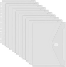 11.4" x 9.25 " 10 Pack Transparent 11 Hole Poly Binder with Hook Loop Closure
