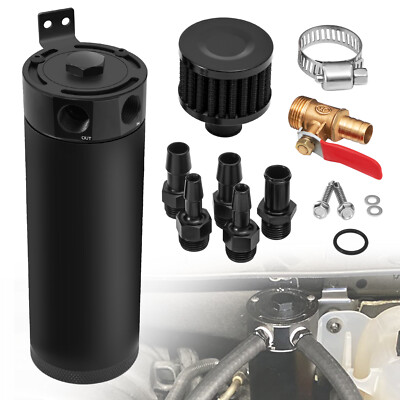 #ad Universal 2 Port Aluminum 750ml Baffled Oil Catch Can Reservoir Tank With Filter $20.69