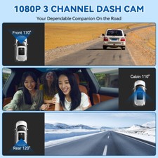 Dash Cam 1080P WiFi Car Camera 3CH Lens Night Vision G-Sensor DVR Recorder 32GB
