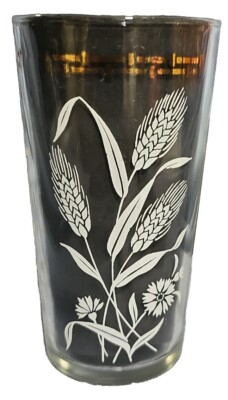 Vintage Hazel Atlas White Wheat Flower Transfurwear Gold Accent Drink Glasses 5''