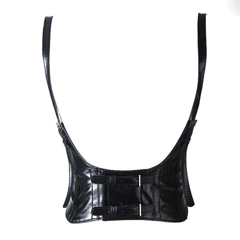 Women Gothic Faux Leather Underbust Corset Crop Top  display picture 1