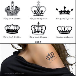 6x Crown Designs King Queen Royal Black Logo Temporary Sticker