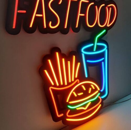 Fast Food Large Neon Sign Lights Food Shop Cafe Wall LED Display Decor 25