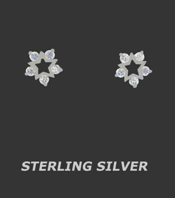 LAB CREATED WEISSE SAPHIRE STERN OHRSTECKER .925 SILBER - Schraubverschluss - Neu mit Etikett