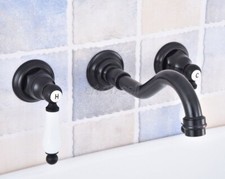 Oil Rubbed Bronze Wall-mounted 3 Pcs Bathroom Faucet Dual Ceramic Handles asf497