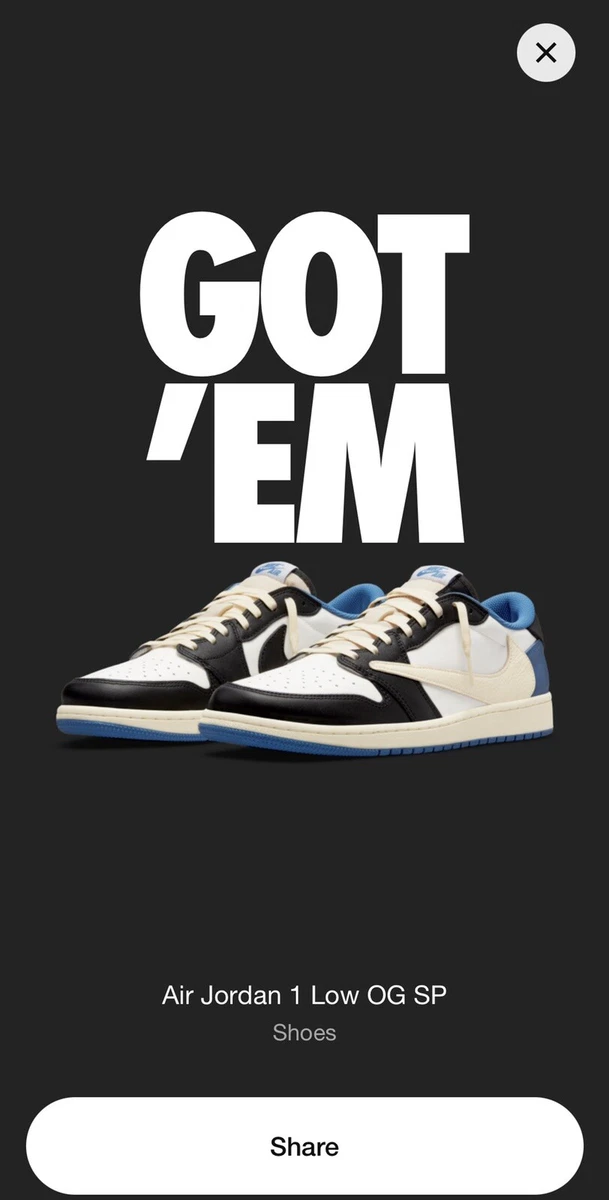 Travis Scott x Fragment x Air Jordan 1 low Men Size 7 Confirmed