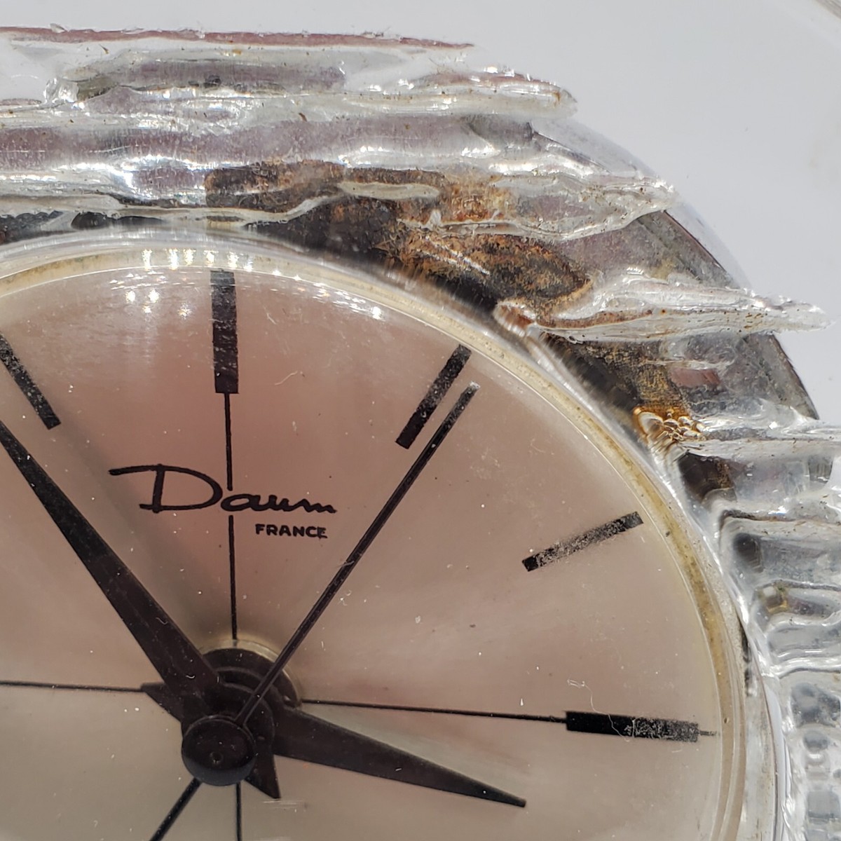 Daum France Crystal Table Clock Swiss Movement Signed For Parts
