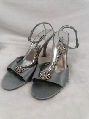 Faith Ladies Shoes Size Strappy High Heel diamante T- Bar Silver