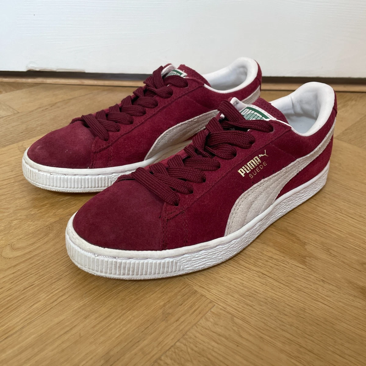 Puma Trainers Women s Ladies Burgundy Red Suede Lace Up Plimsolls
