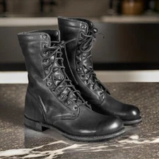 Men Black Combat Boots, Military Style Leather Boots For Mens, Men Army Boots