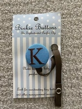 Binkie Buttons Initial "K" Blue & Brown Pacifier Clip NEW 
