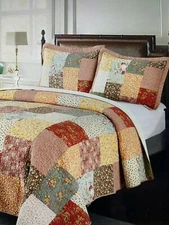 NIP KASENTEX 100% COTTON SHABBY ROSE FLORAL COTTAGE CHIC PATCHWORK QUILT FULL