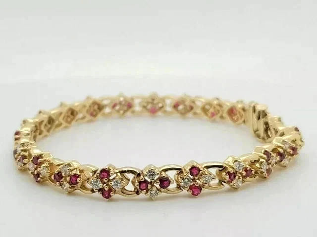 8Ct Round Lab-Created Red Ruby Women Tennis Bracelet 14k Yellow Gold Plated 7" - Image 3 of 4