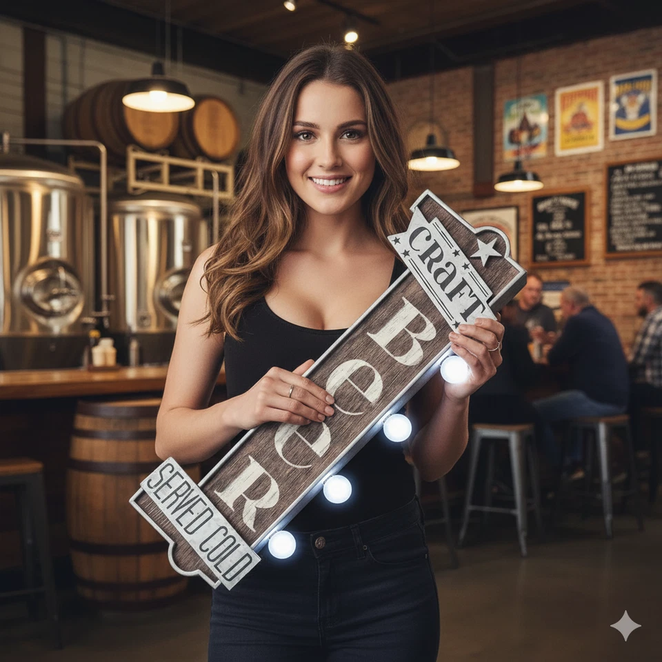 Двусторонняя светящаяся вывеска Craft Beer винтажный светодиодный настенный декор для бара 25 дюймов - Изображение 3 из 4