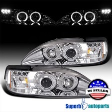 Fits 1994-1998 Ford Mustang Dual Halo Projector Headlights Led Bar 94-98 Mustang