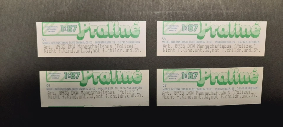 4 PEZZI - Pralinè W. Germany art. 0935 DKW Manoschaftbus Polizei - 1:87 H0 - Immagine 3 di 4
