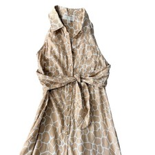 Michael Kors Giraffe Print Linen Dress Tan White Sleeveless S