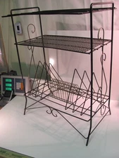 VTG MCM Record Player Stand  W/ LP & 45 Album Holder Rack Wire Metal  Black 60’s