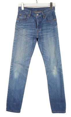 LEVI'S 501 Jeans Women's W24/L32 Fade Effect Whiskers Button Fly Blue Slim Fit