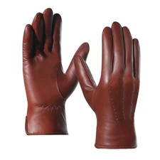 Luxury Italian Sheepskin Leather Gloves, Cashmere Lined, Brandy, Size L