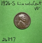 1926 S Lincoln Wheat Cent / Penny 1c Vg Very Good
