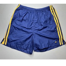 Adidas Vintage Mens Navy Blue Yellow 3 Stripe Athletic Shorts Size M 10/00