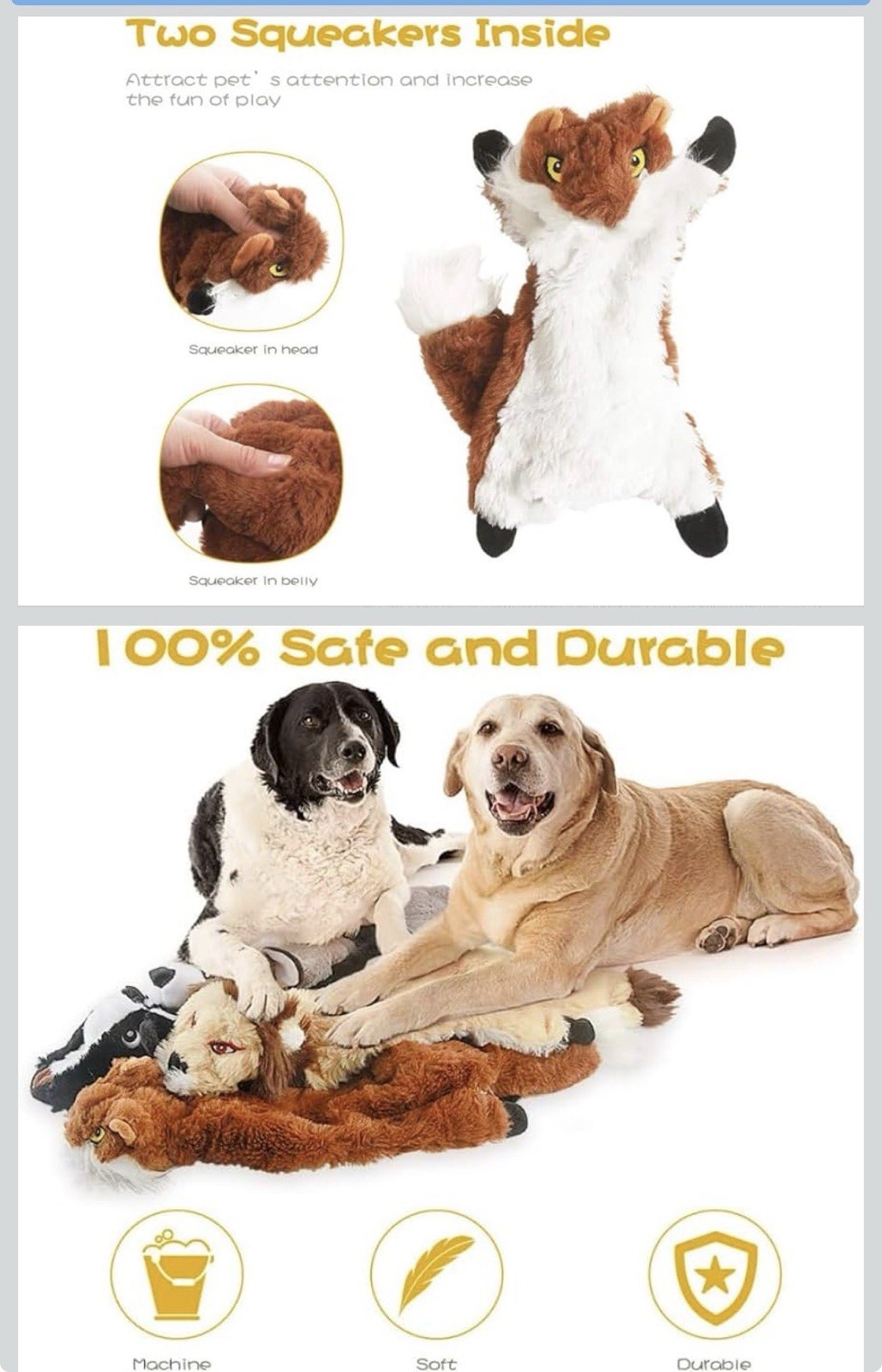 5 Packs Dog Squeak Toys,No Stuffing Plush Dogs Chew Toy Small Medium Large Breed