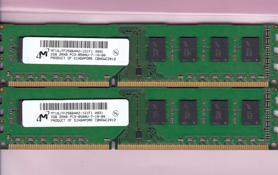 4GB 2x2GB PC3-8500 MICRON MT16JTF25664AZ-1G1F1 DDR3-1066 Desktop Ram Memory Kit - Image 2 of 3