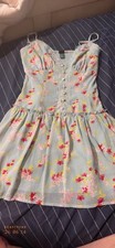 Wild Fable Floral Mini Dress XXS Gray Aqua Lace Trim Button Front Smocked V-Neck