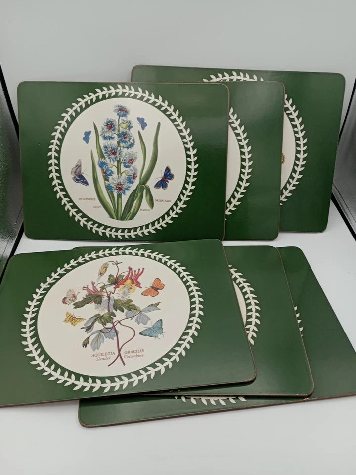 6 x Original Vintage Portmeirion Tischsets Botanischer Garten Korkboden sehr guter Zustand 30cm
