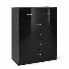 Black 6 Drawer Sideboard / Cupboard / Buffet / Chest with High Gloss Fronts