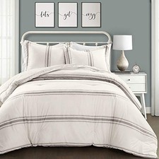Farmhouse King Size Comforter Set, Reversible Cotton, 3 California King Gray