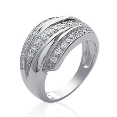 Grosse bague femme argent massif 925 rhodié entrelacée faux