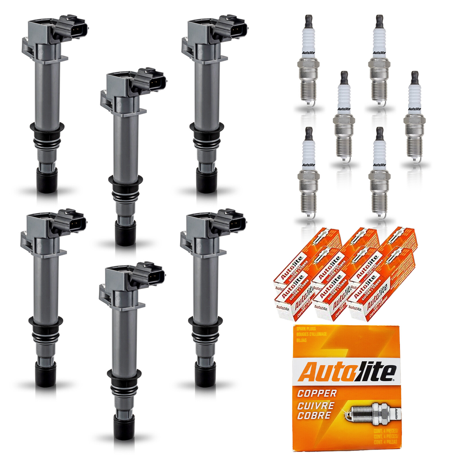 6 Ignition Coil  6 Autolite Spark Plug for Dodge Ram 1500 2002-2005 3.7L UF270