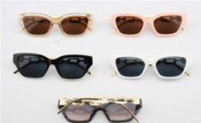 WOMENS SLIM CAT EYE GOLD CUBAN LINK CHAIN SUNGLASSES RETRO DESIGNER FASHION WIDE