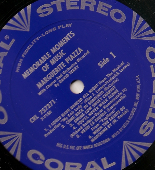 LP MARGUERITE PIAZZA - MEMORABLE MOMENTS OF MUSIC Coral 757271 VG+