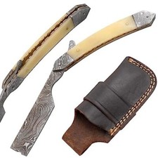Damascus Steel Straight Razor Cut Throat Barb...