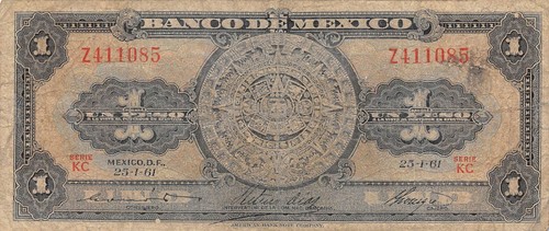 Messico 1 Peso 25.1.1961 Serie KC Prefisso Z Banconota Circolata N #18 - Foto 1 di 2
