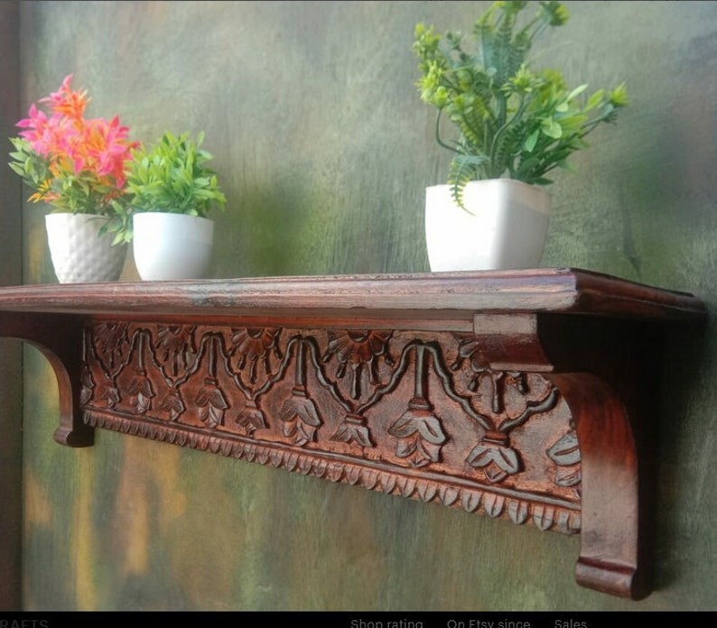 Handcrafted Antique style carving wood wall shelf/Unique Hand Carved ...