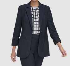 Calvin Klein Women's Blue Ruched-Sleeve One-Button Blazer Jacket Size 8