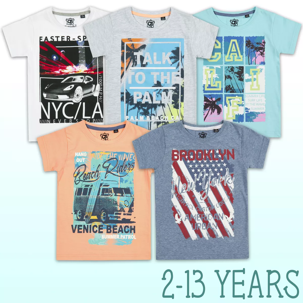 Childrens Boys American Themed Print Tee T Shirt Summer Beach Top