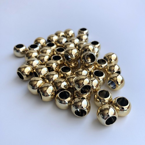 20X Metallic Shiny Gold Macrame Beads 14mm Round Resin Craft Pony Bead 7mm Hole - Picture 5 of 6
