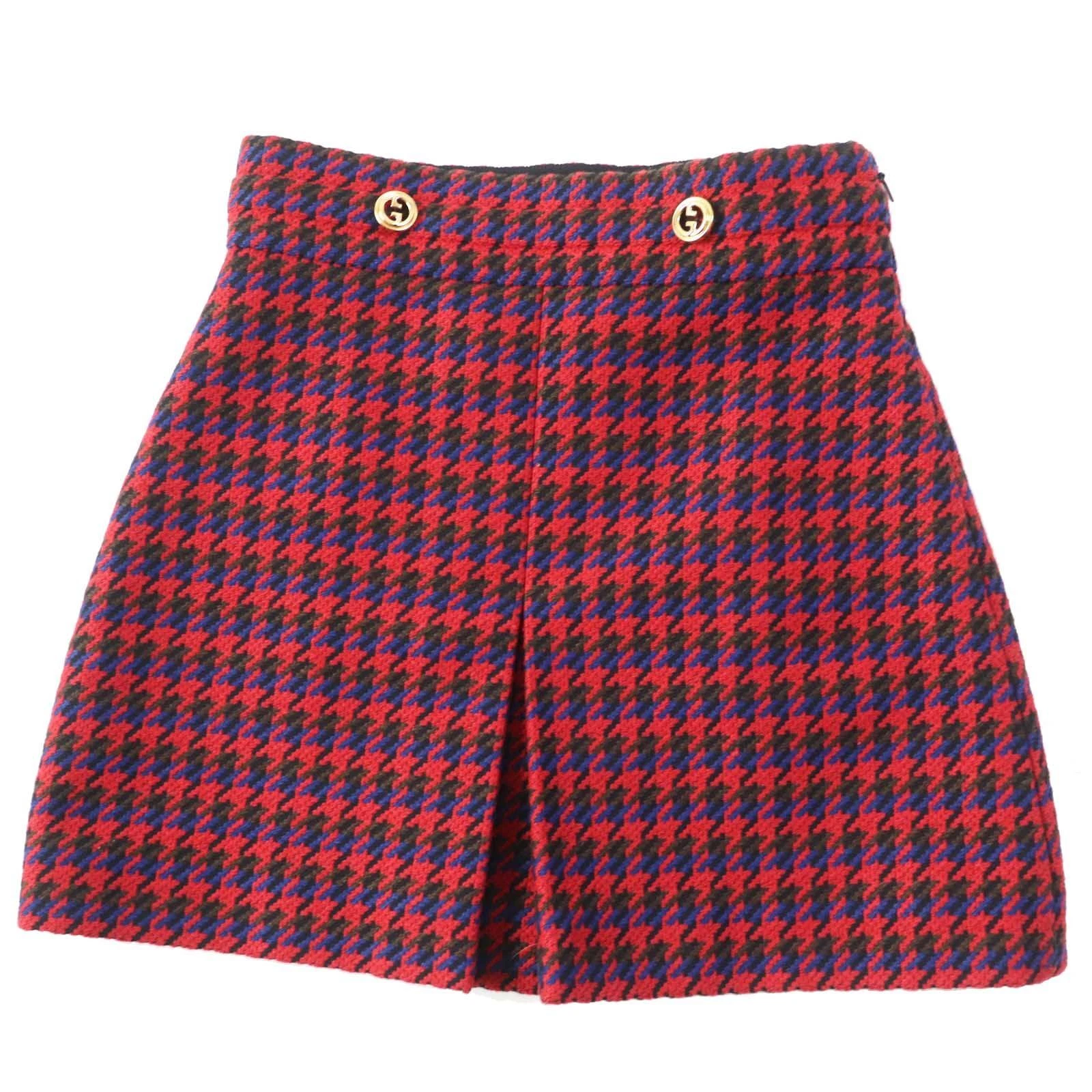 Jupe GUCCI laine imbriquée G dent de lévrier motif chance chidori multi 40 Genui