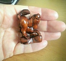 Hand Carved wood netsuke Spaniel Puppy Dog on rock Collectable figure 根付子犬