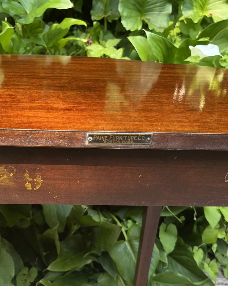 Consola Demilune muebles antiguos con incrustaciones de paine estilo Boston Hepplewhite Foto 4 de 4