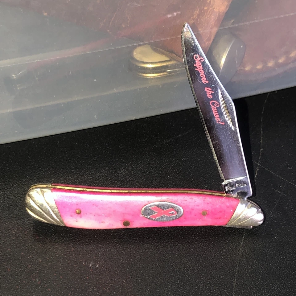 RARO ÁSPERO JINETE CÁNCER DE MAMA CUCHILLO DE APOYO RR hueso rosa liso NOS cuchillo de pluma Foto 3 de 4