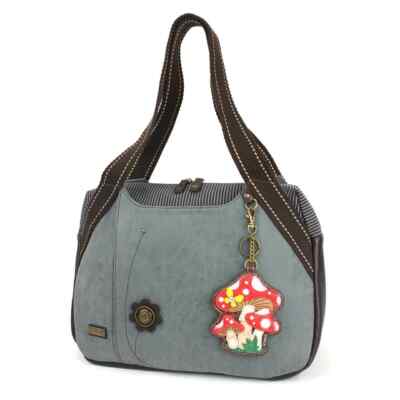 New Chala Shoulder Bowling Zip Tote Large Bag Indigo Blue gift MUSHROOM