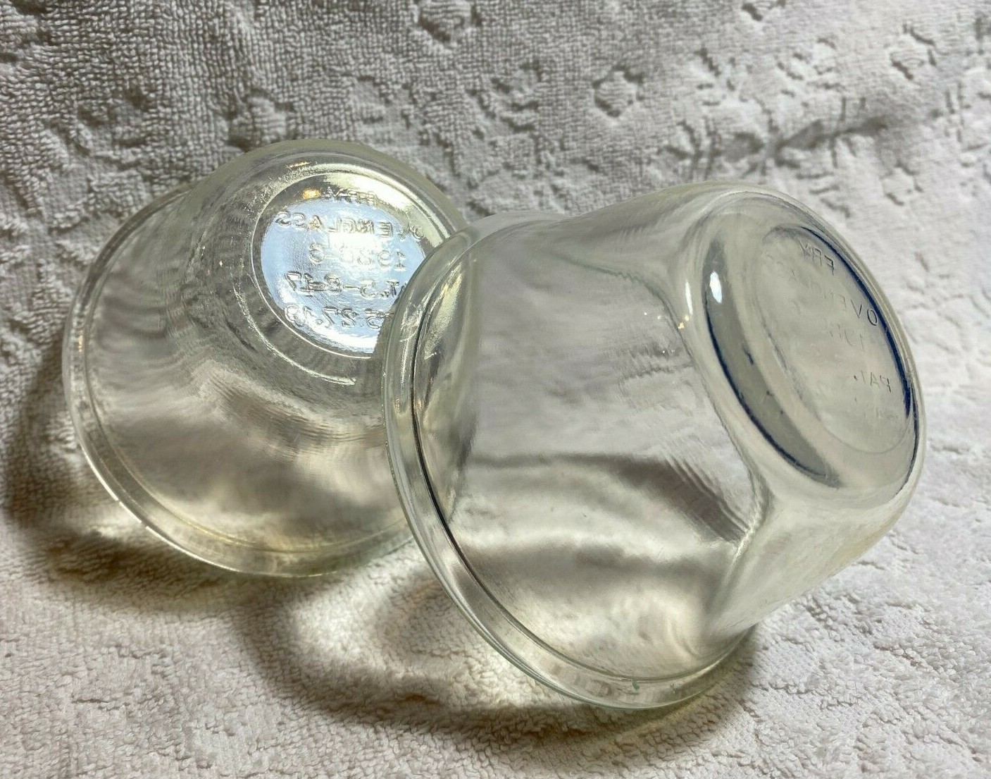 Vintage H.C. Fry Glass Co HTF FOVAL Two 1936 Flare Pearl-Oven-Glass Custard-Cups